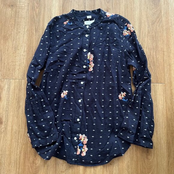 Ann Taylor LOFT The Softened Shirt Long Sleeve Button Blouse Navy Women’s Sz S - Picture 2 of 6